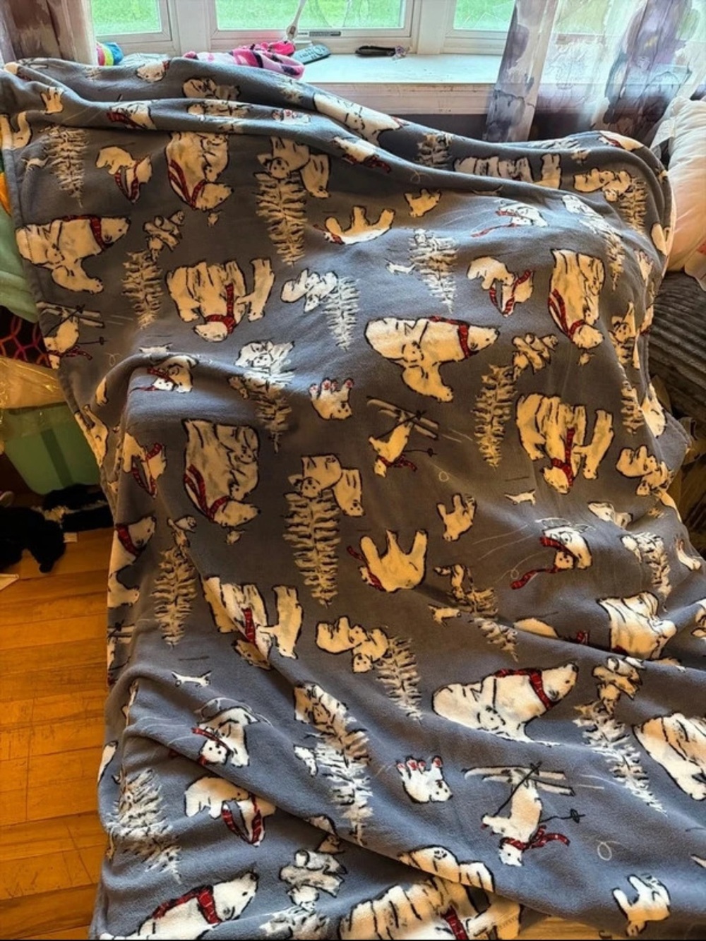Vera Bradley Gray Fleece Throw with Polar Bear Print